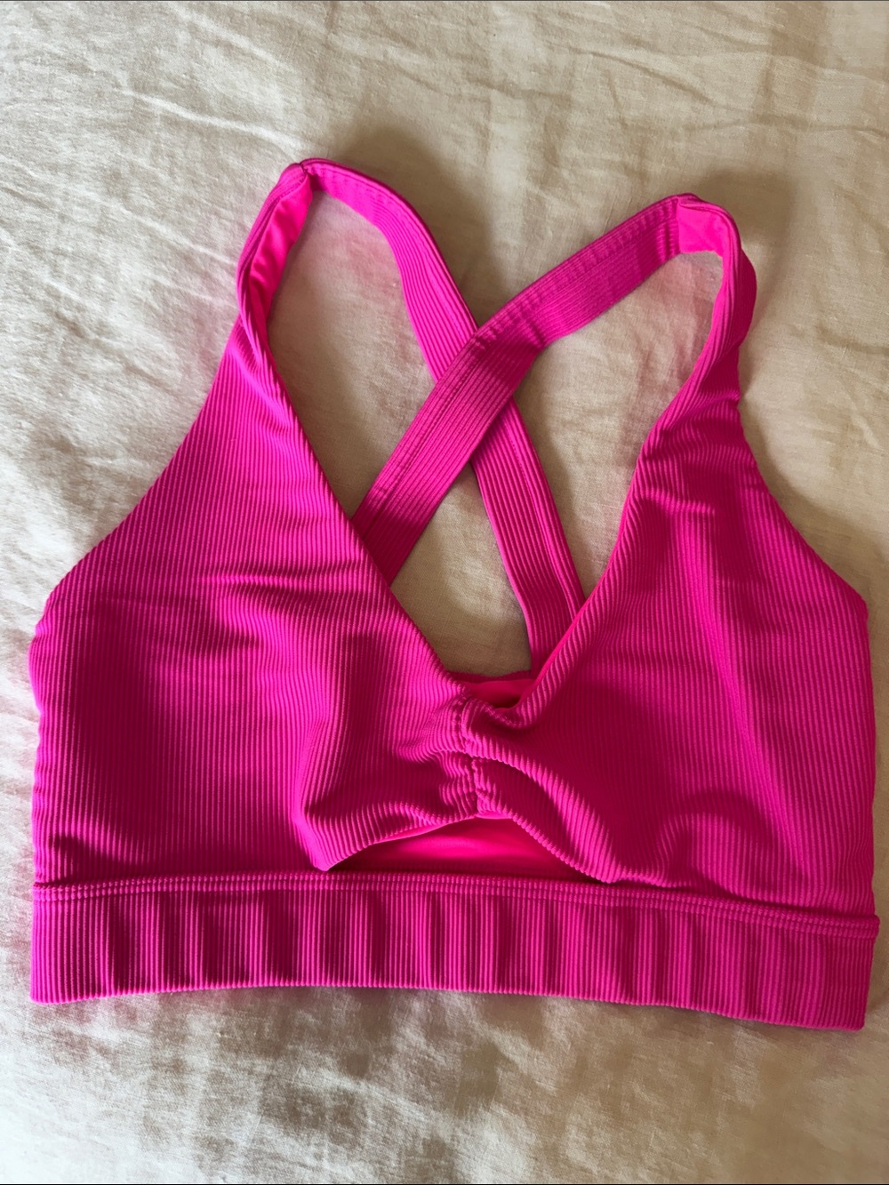 Beach Riot Hot Pink Ribbed Cross-Back Bralette